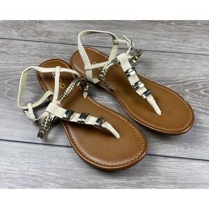 Aldo Women's Flat‎ Thong Sandals Embellished White Size 9